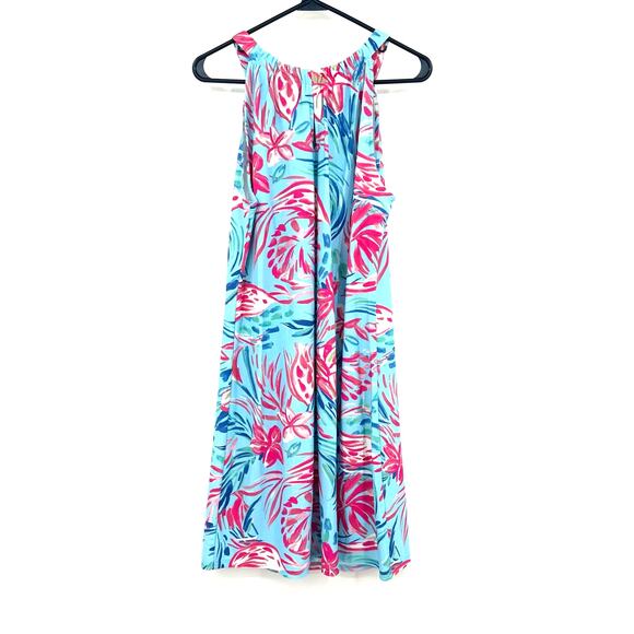 Aryeh Size Medium Dress Blue Pink Sleeveless Maxi Stretch Summer Beach‎ Pool - Picture 2 of 5